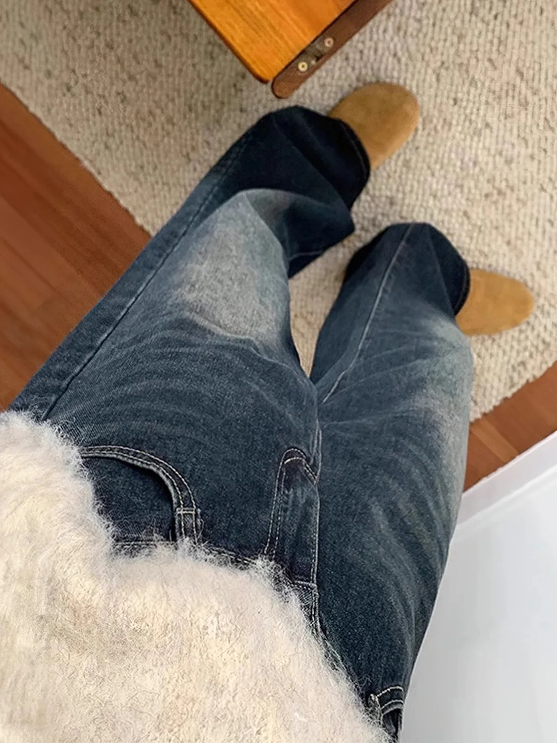 

Y2K Женские широкие джинсы в американском стиле ретро с микро-расклешенной высокой талией, обвисшие брюки с антипригарным покрытием, осенний новый стиль