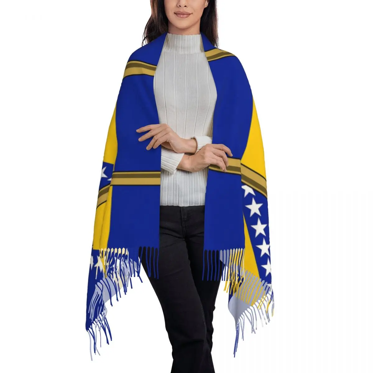 Bosnia And Herzegovina Flag Scarf Tassel Scarves Women Soft Warm Shawls and Wraps Long Fall Winter Shawl Wrap