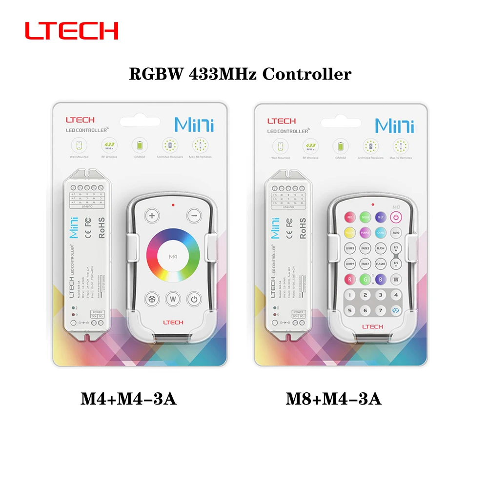 LTECH M4+M4-3A M8+M4-3A DC12-24V  RF 433MHz Single-zone 4CH LED Controller Dimmer For RGBW RGBWW COB  Led Strip Control