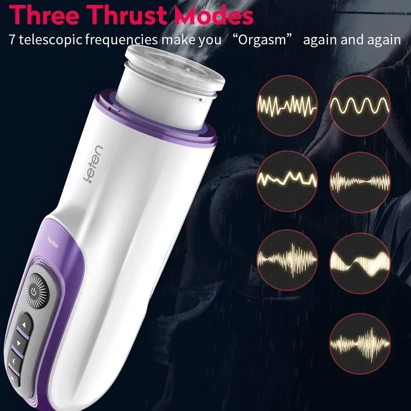 Leten Automatic Piston Retractable Heating Male Masturbator Thrusting Vibrator Realistic Vagina Real Pussy Sex Moaning Machine