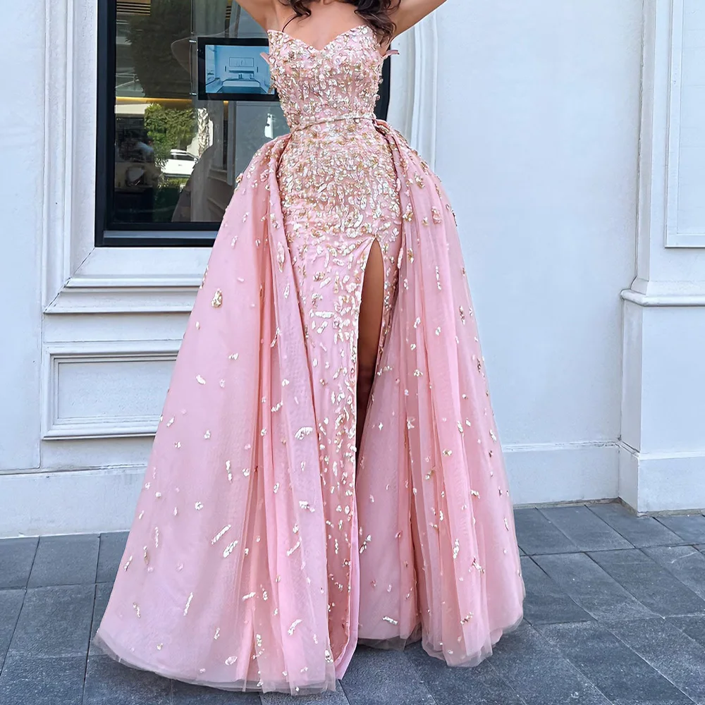 

Sexy Front Slit Crystal Evening Dress Temperament A-Line Floor Length Sweetheart Sleeveless Celebrity Gowns Saudi Arabia 2024