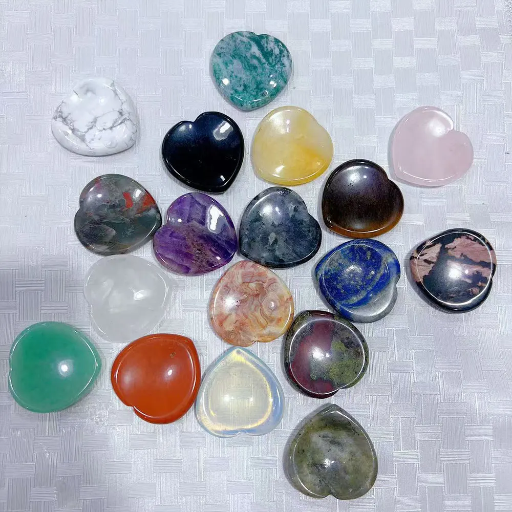 40mm Natural Crystals Heart Love Worry Stone Quartz Healing Palm Thumb Massage Chakra Meditation Reiki Spiritual Pocket Decor