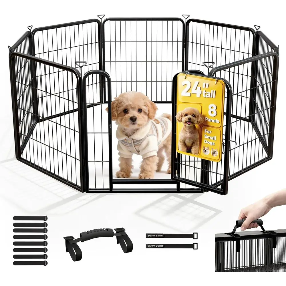 

24 Inch 8-Panel Heavy-Duty Metal Dog Playpen with Anti-Rust Coating for Indoor, Outdoor, Yard, and RV Camping Use