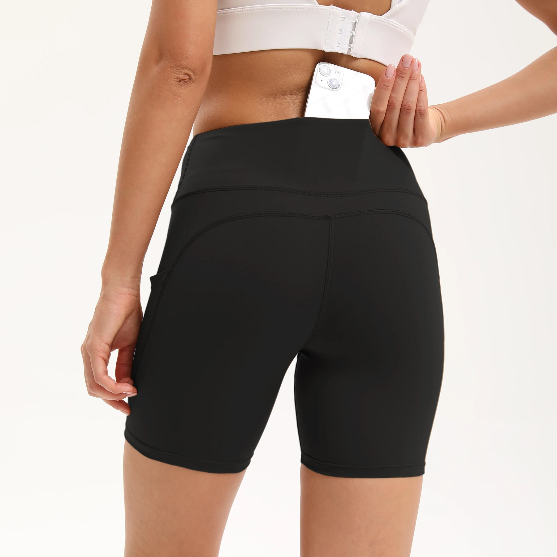 Mallas de Yoga para mujer, pantalones cortos de cintura alta para Fitness, pantalones de secado rápido, pantalones cortos de entrenamiento para ciclismo y gimnasio, pantalones deportivos transpirables con bolsillo lateral