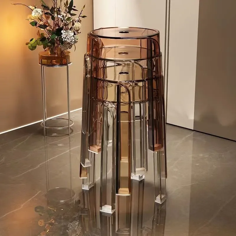 

high-quality Wuli House Acrylic Plastic Stool Thickened Home Chair Can Be Stacked Round Stool Modern Simple High Bench Pinwheel