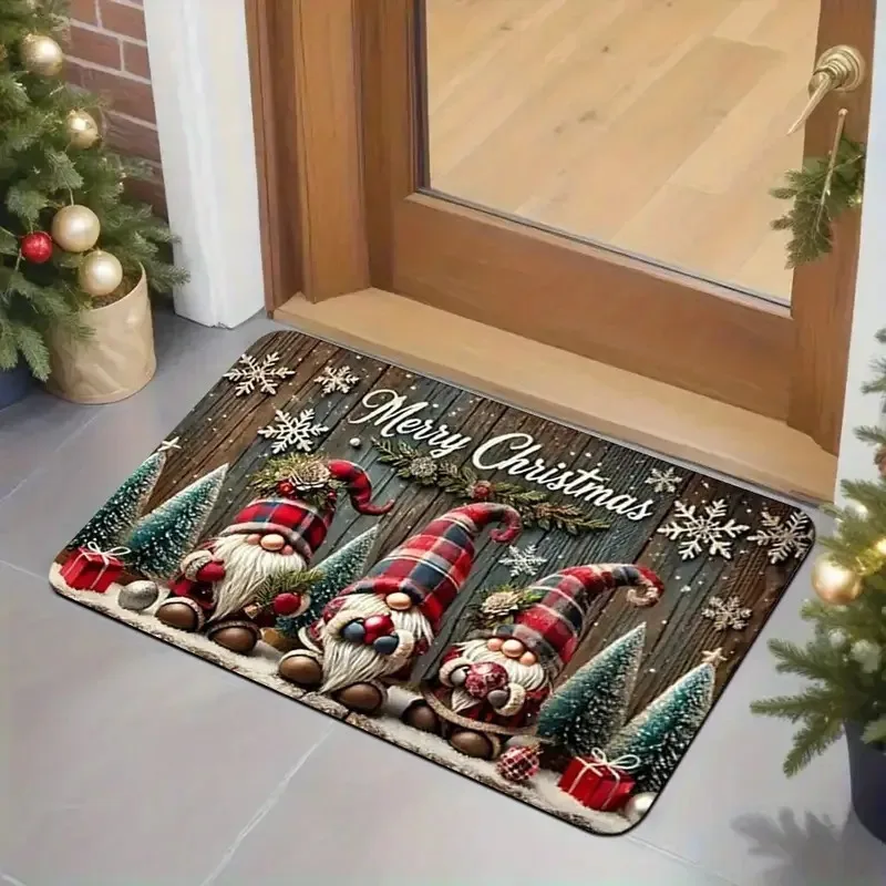 Christmas Snowman Themed Entrance Door Mat Non Slip Indoor Rug Dirt Resistant Foot Mat Christmas Home Decor Mat Foyer Kitchen