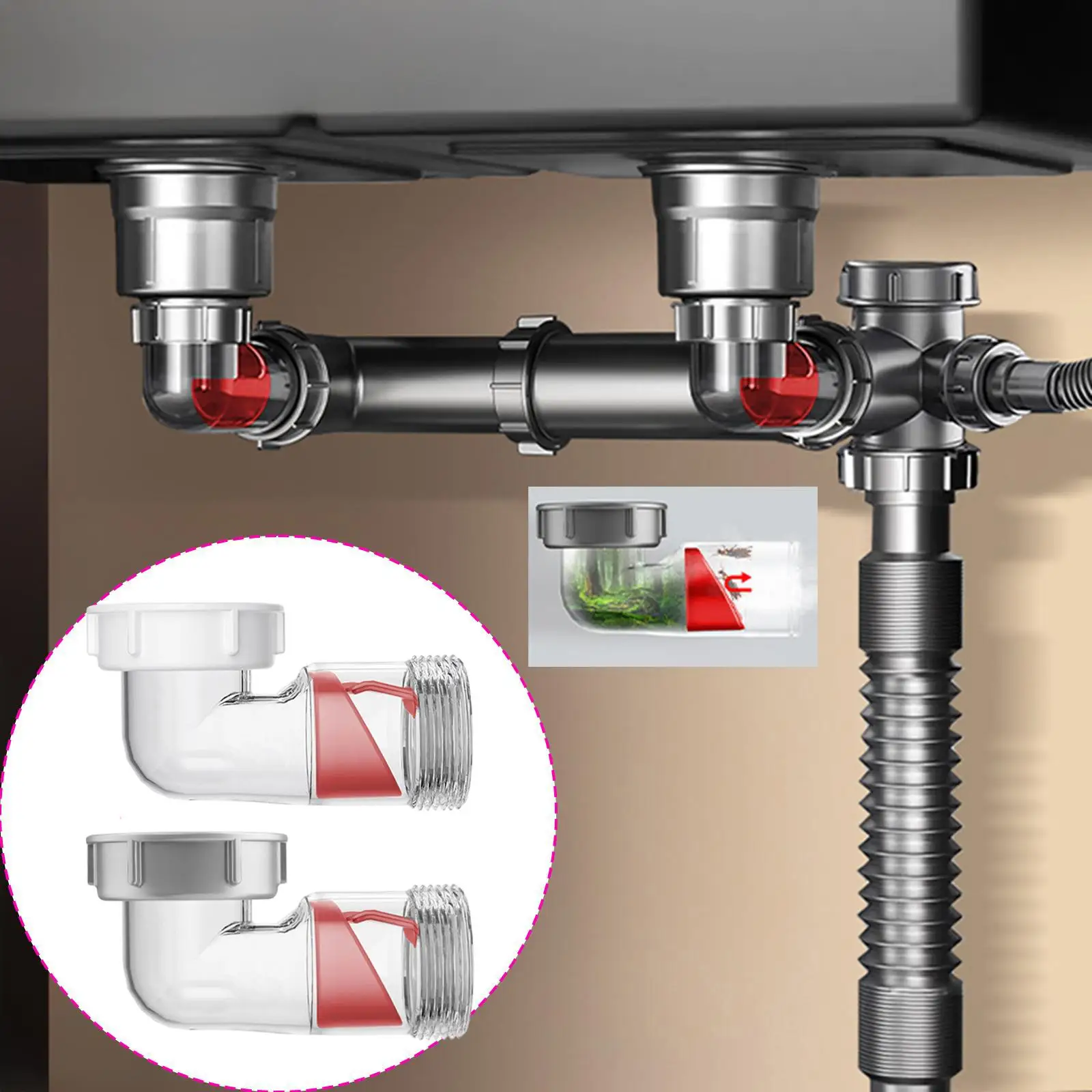 Visible Anti Backflow Sink Drain Valve Plastic Quick Install Connector for Bar Sink Bathroom and Kitchen