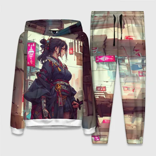 Japanese Anime Style Samurai Katana Girl Men Hoodies Pants Sets 3D Print Sweatshirt 2pcs Suit Casual Men Women Tracksuit Outfits