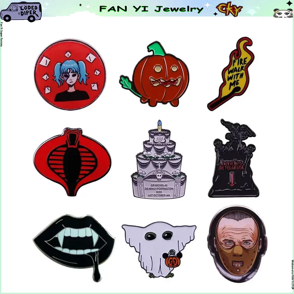 

Horror Movie Figure Enamel Brooch Halloween Gothic Lapel Pin Denim Jacket Backpack Badge Decoration Give Friends New Year Gift