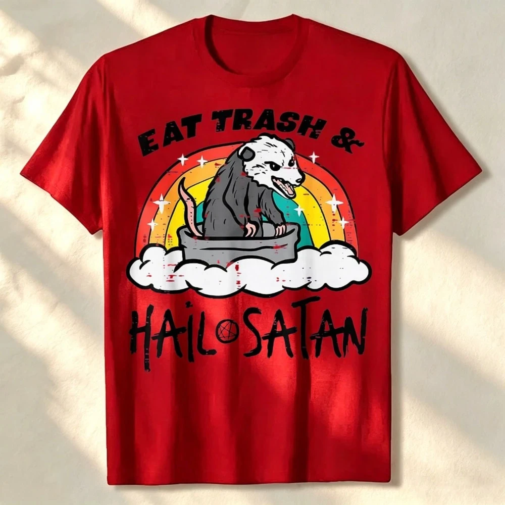 2026 Opossum Eat Trash Hail Satan Funny Possum Occult Men Women T-Shirt Streetwear Funny Outdoors  Cotton Short-sleev Tee