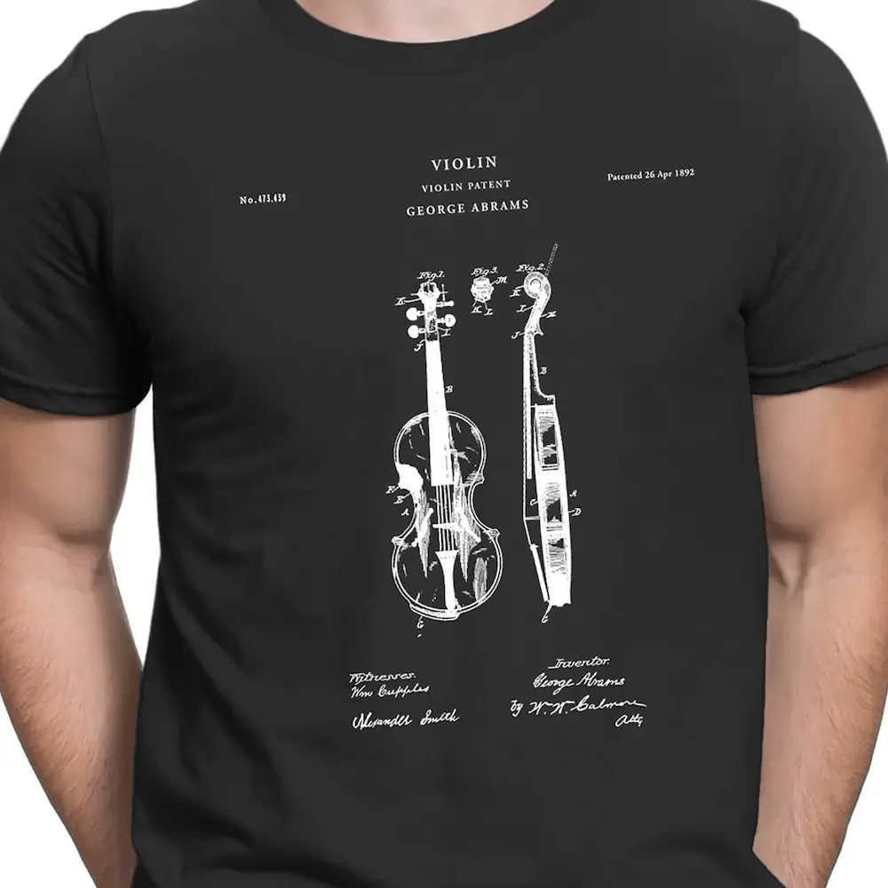 Violin Patent T Shirt Stringed Instruments Violinist Orchestra Symphony Musician Instrument Pt175