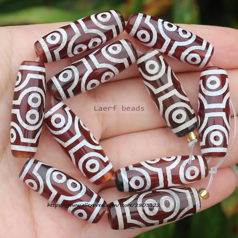 Red Tibet Olive Agat Pedra Oval Beads, DIY Pingente Loose Beads, DZI, 6Pcs, 10x30mm