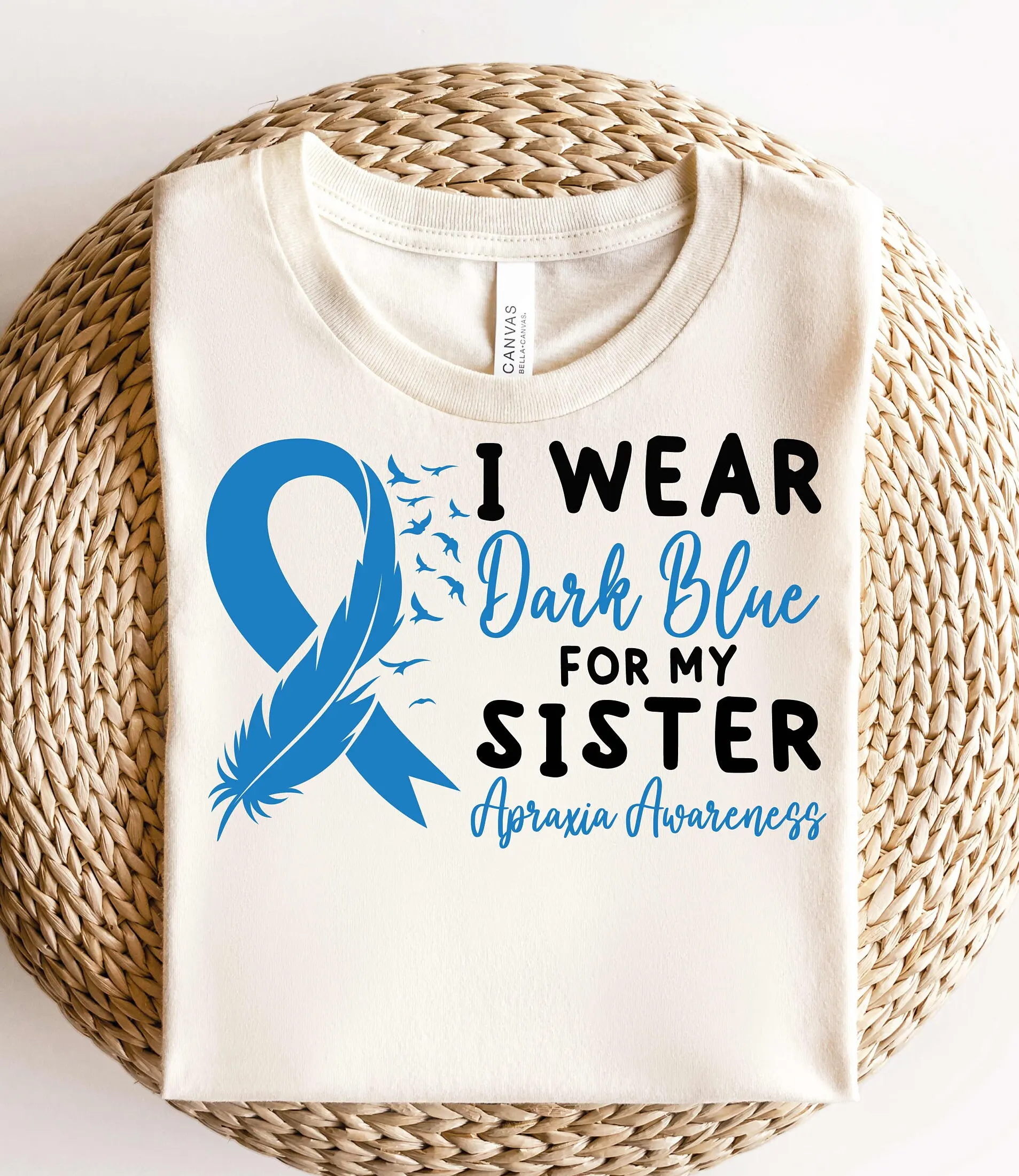 Apraxia Awareness T Shirt Support Sister Dark Blue Ribbon Survivor Childhood Slp