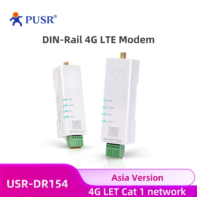 

(Price for3 Piece）PUSR Din Rail 4G LTE Modems Industrial Cellular Modem Supports RS485 Port With Sim Card Asia Version USR-DR154