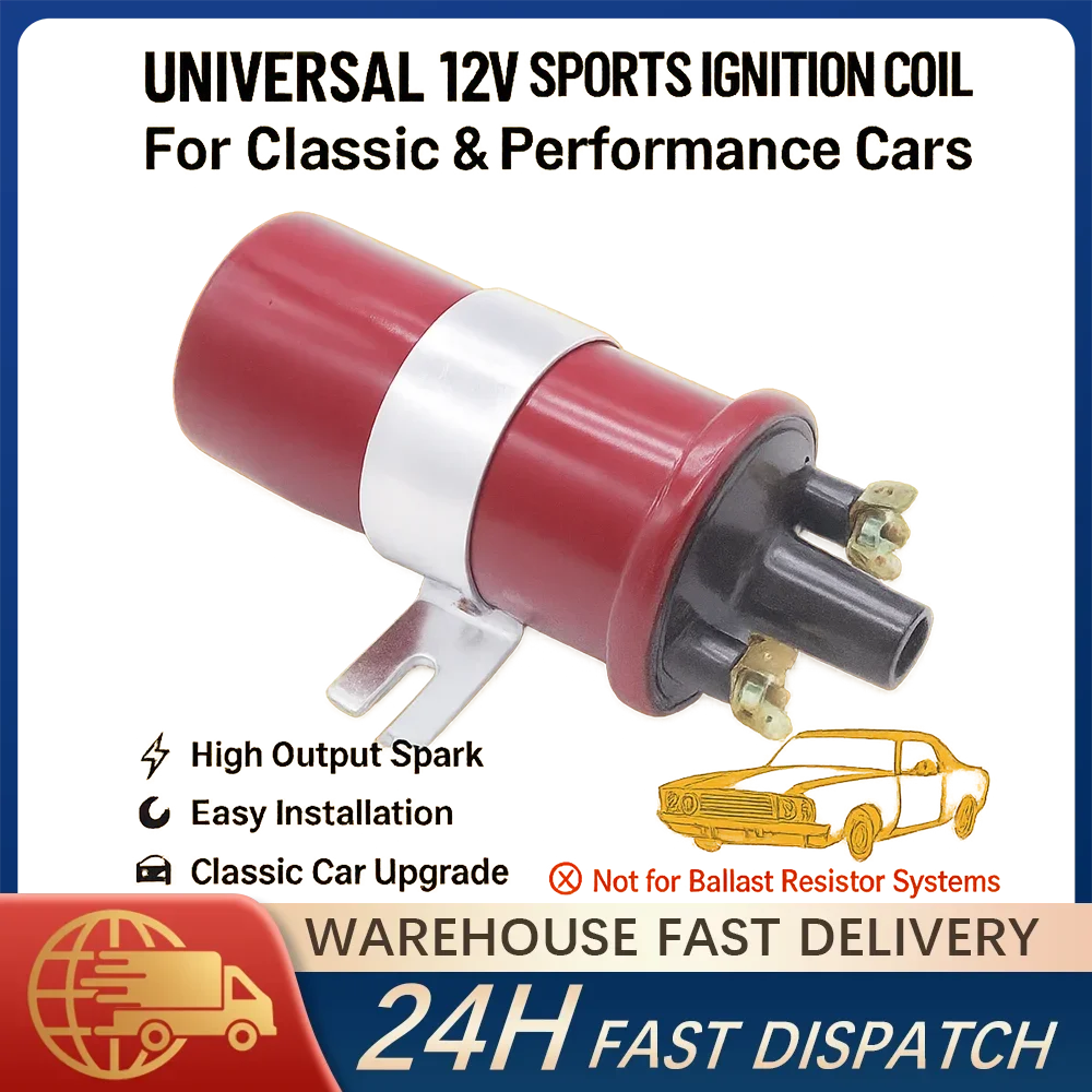 12V High Performance Sports Ignition Coil DLB105 Universal Fit Standard Points Distributor Upgrade Non-Ballast Ignition Coil