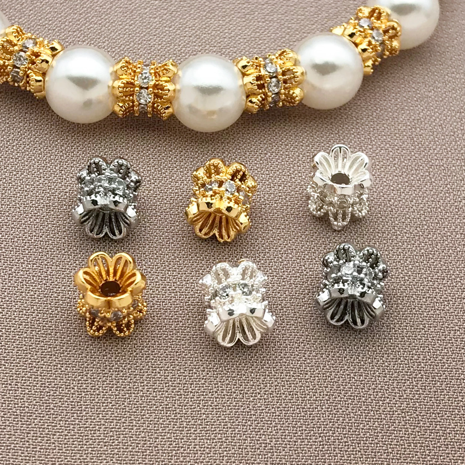 2/4pcs/lot 18K Gold Plate Dainty Flower Cylinder Septal Beads Charms Connector For Jewelry Making DIY Bracelet Necklace Accessor