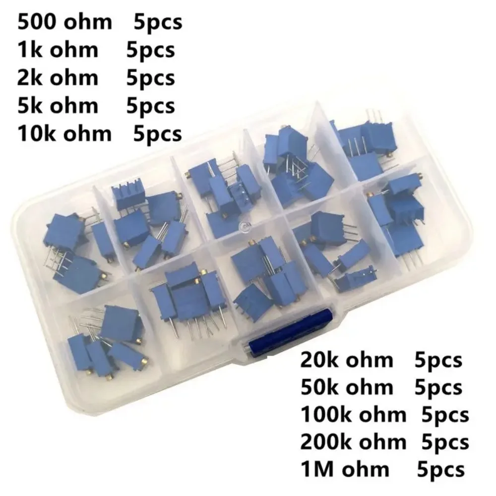 

3296W Potentiometer 50Pcs 10 Values 1K to 1M Multi Turn Trim Pot Kit for Arduino CNC Controller Precision Adjustment