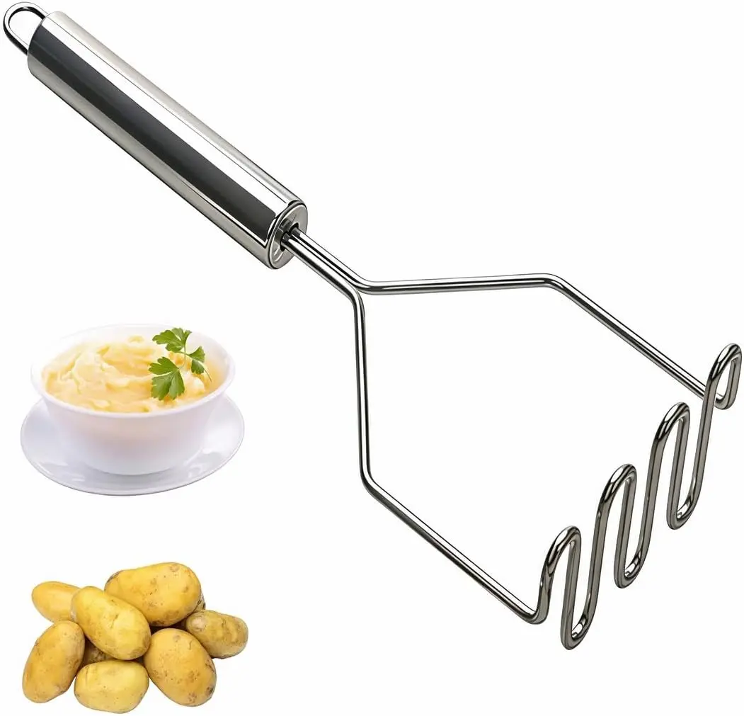 Stainless Steel Wavy Potato Masher Ergonomic Easy Press Washable Food Masher for Mashed Potatoes Butter and Puree Kitchen Gadget