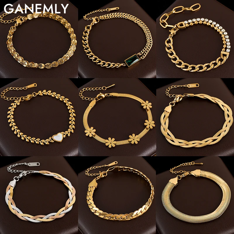 

GANEMLY Luxury Delicate Gold Color Bracelet For Women Girl Fashion New Waterproof Jewelry Ladies Gift Party Wedding pulseras