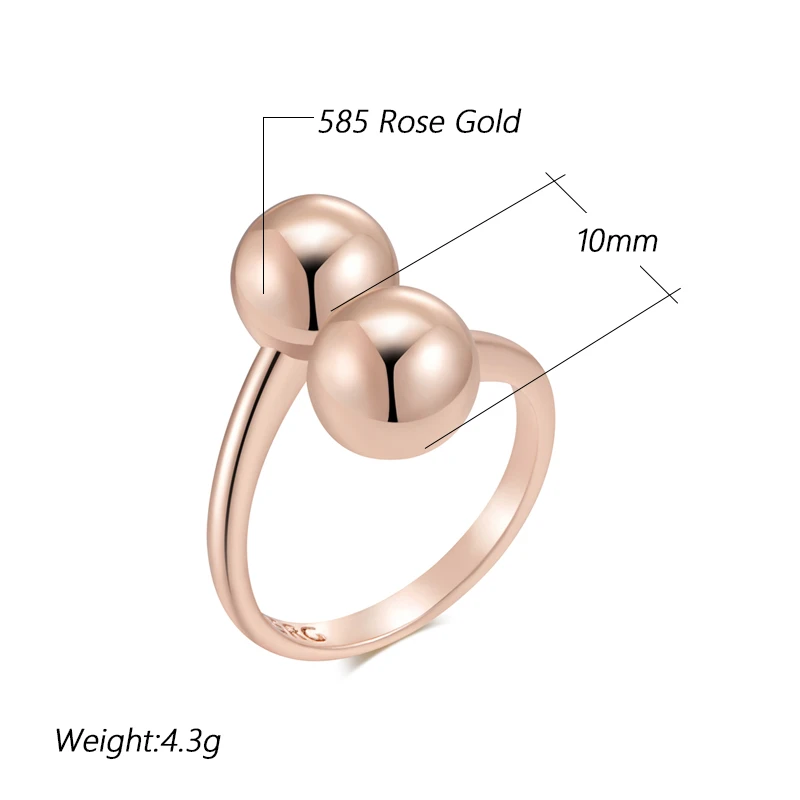 Kinel Unique Glossy Double Ball Ring for Women Simple 585 Rose Gold Color High Quality Retro Ethnic Bride Daily Jewelry