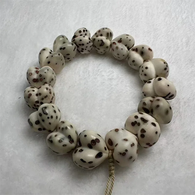 Thousand-Eye Bodhi Carved Heart-Shaped Peach Large Size Frosted Buddhist Prayer Beads Bracelet