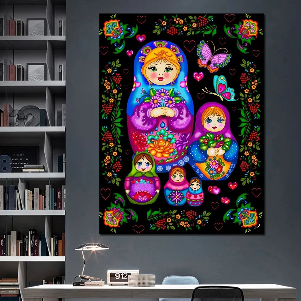 DIY 5D Diamond Painting Russian Doll Full Round Square Drill Diamond Mosaic Cross Stitch Kits Rhinestone Picture Decor Home Gift