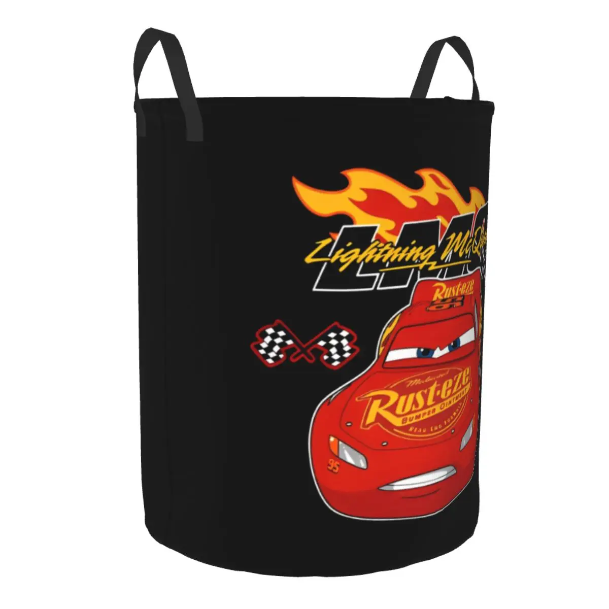 Customized Retro   Lightning McQueen Car Laundry Basket Foldable Cartoon Clothes Toy Hamper Storage Bin for Kids Nursery