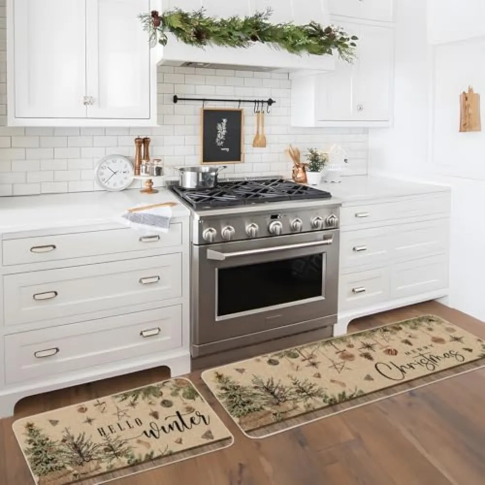 

VIKAMA "С Рождеством" Ретро-американский дизайн, ковер для кухни и входа, нескользящий и грязезащитный, праздничный ковер, домашний декор