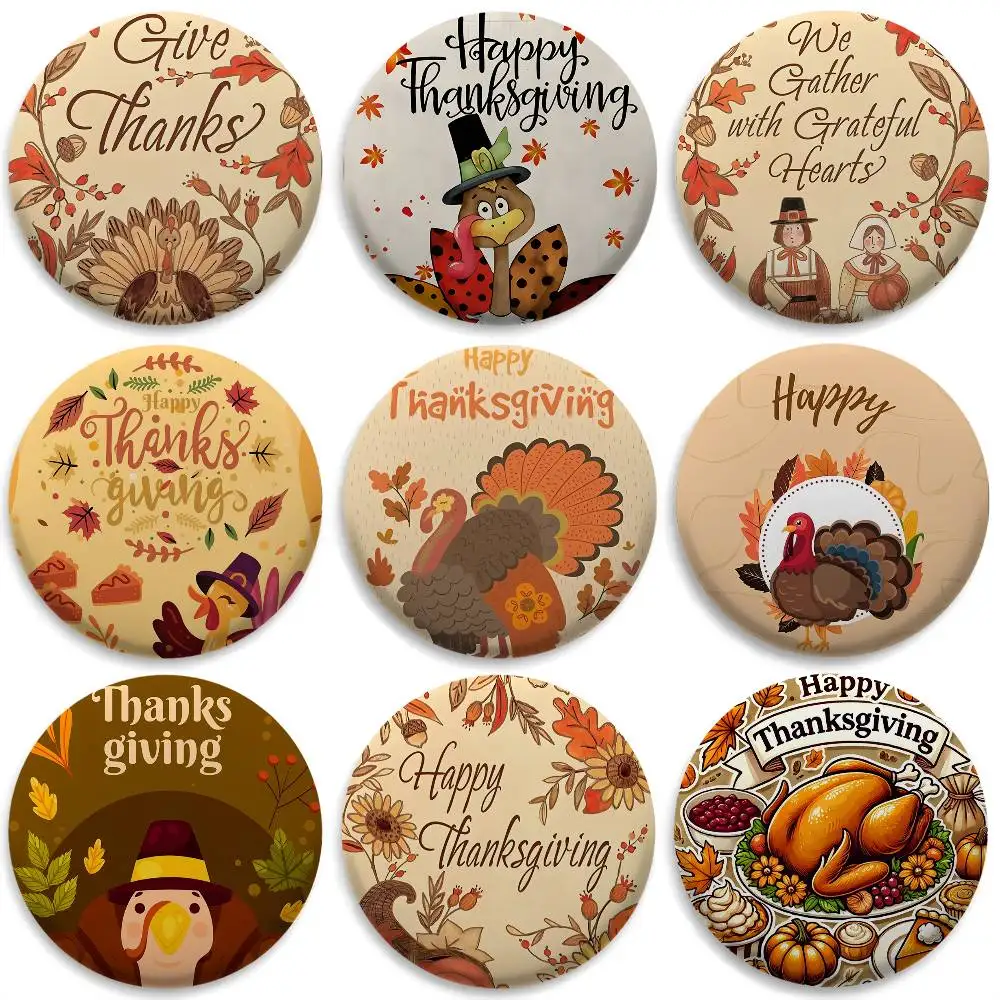 

Thanksgiving Day COOL Badges Round Exquisite Badge Brooches Creative Pins For Clothes Hat Backpack Gift Accessories