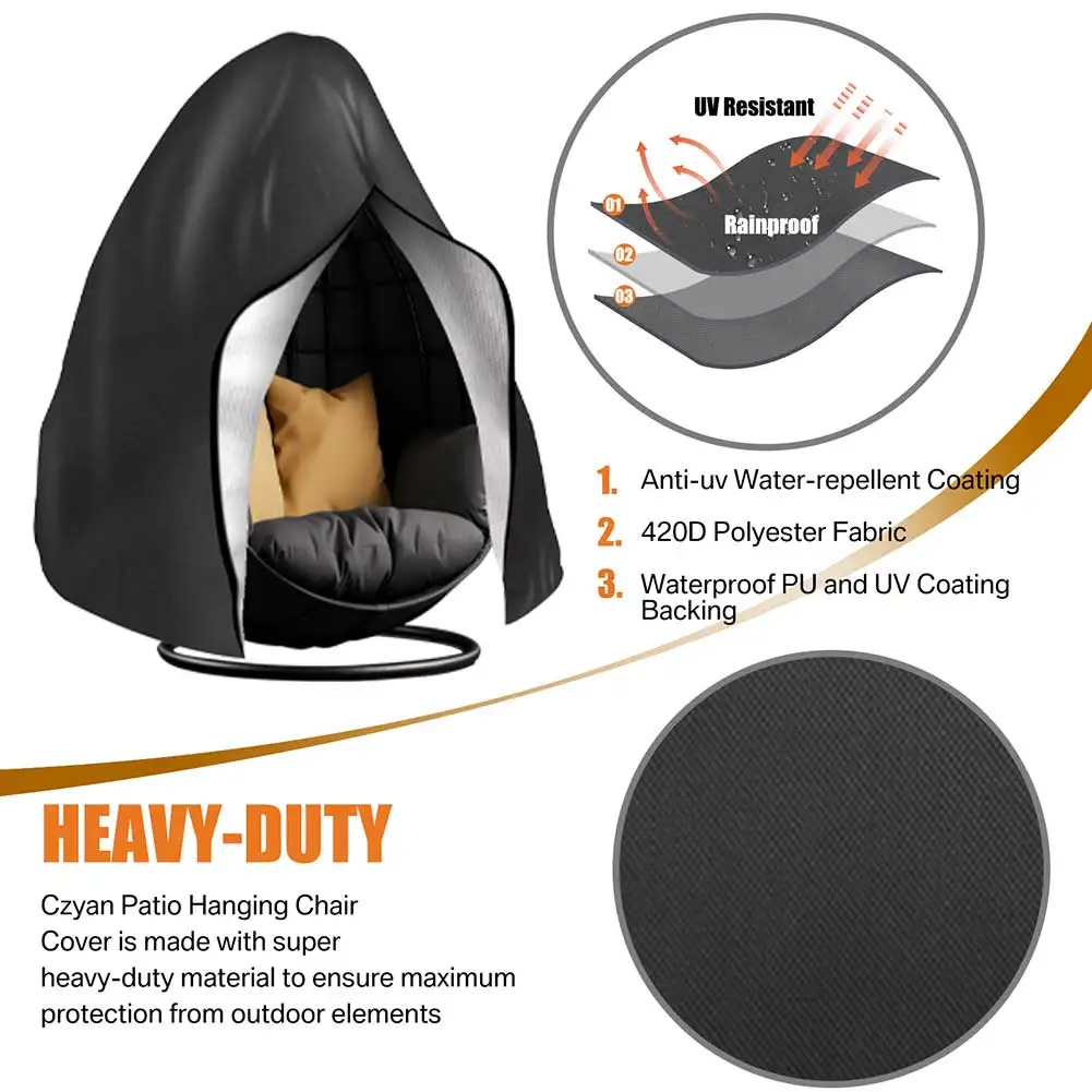 Patio Hanging Egg Chair Cover Waterproof Windproof Single/Double Seat Slipcover Garden Dust Protection With Zipper Storage Bag