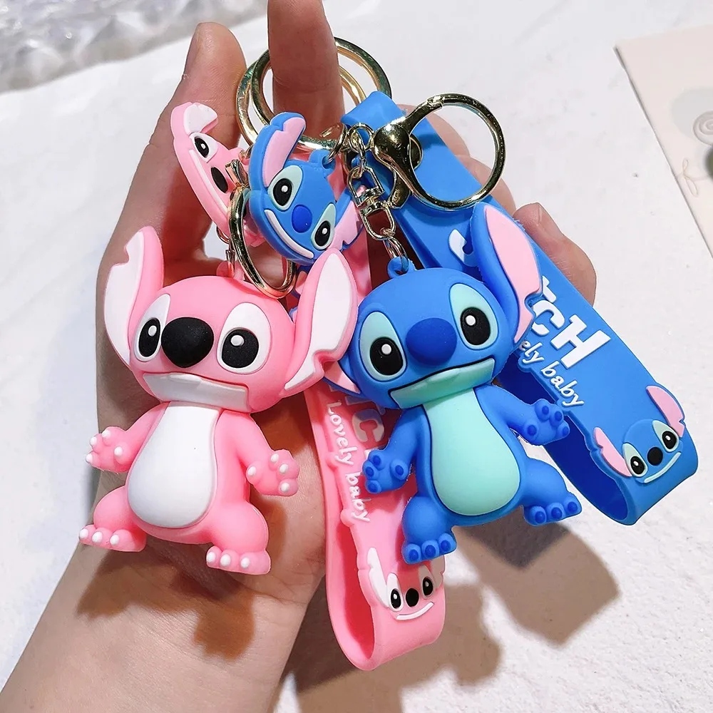 Disney Stitch Toys Brelok do kluczy Anime Figurka Stitch Breloczek do kluczy Sweet Pink Angel Breloki do kluczy Kobiety Brelok do kluczy