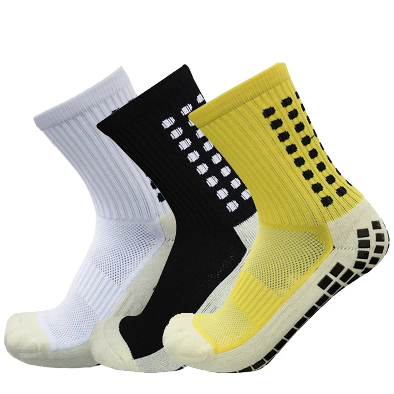 3 pares novas das mulheres dos homens meados de bezerro meias de futebol esportes quadrado silicone antiderrapante meias de futebol calcetines futbol