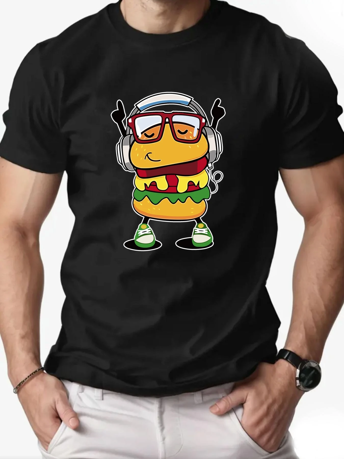 

Men's T-Shirt 100% Cotton Burgers Cartoon Print Summer Oversized Round Neck Breathable Casual Short Sleeve Fashion T Shirt