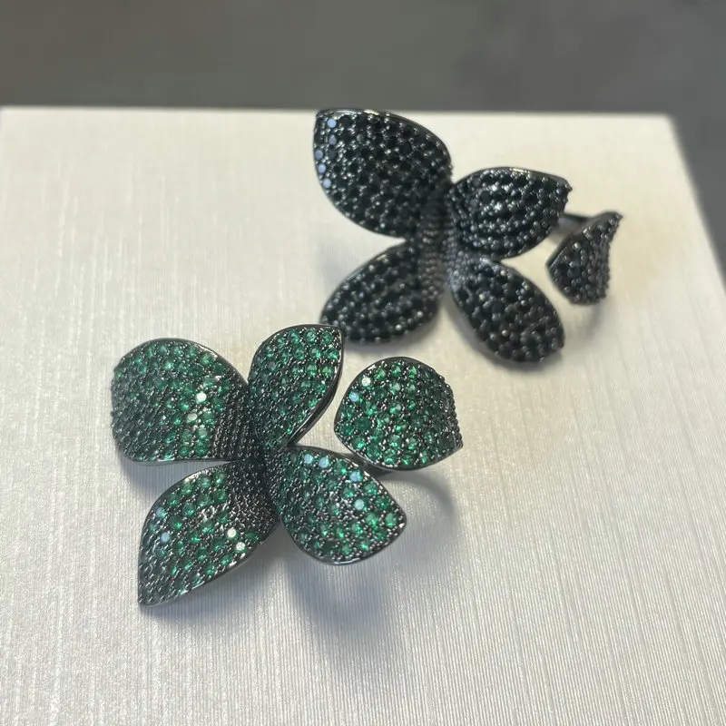 Bilincolor Vintage Green Cubic Zirconia Leaf Earring for Women