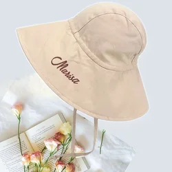 Personalized Big Brim Baby Sun Hat Summer Spring Kids Bucket Hat Cotton Linen Children Cap for Beach Playing Traveling 2-Y