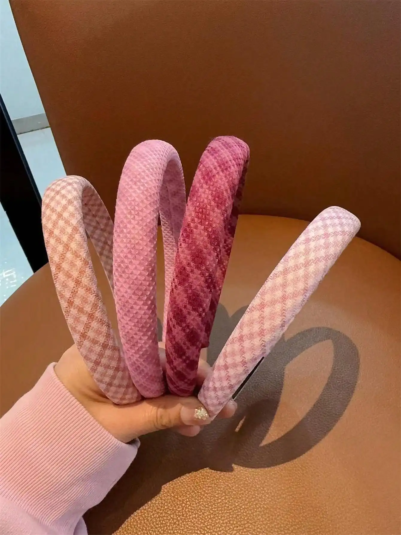 1 set Busan Autumn and Winter small fragrance Waffle pink hair band Korean fashion headband 2024 new hair accessories