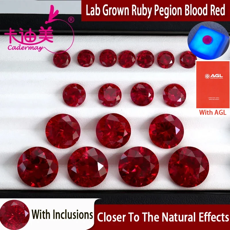 

CADERMAY Lab Grown Pigeon Blood Red Ruby Loose Stone With Inclusion Round Shape For Rings Customized Inlaid Jewelry Making DIY