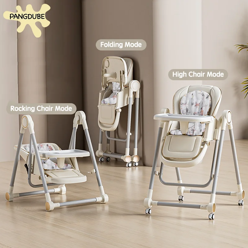 PANGDUBE Seggiolone 2 in 1 e seggiolone convertibile a dondolo con doppi vassoi e cuscini Sedile pieghevole per dormire per neonato