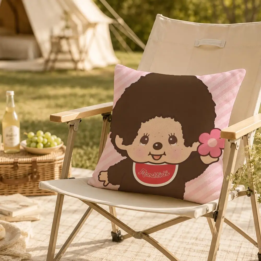 Plush Monkey Doll M-Monchhichi Cushion Cover Soft Short Plush Throw Pillow Cover Washable Skin Friendly Sofa Living Room Decor