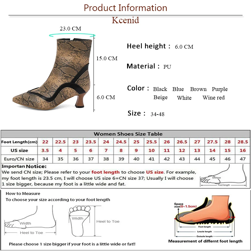 Kcenid 2023 Spring Autumn Large Size Women Pointed Toe Boots Fashion Patchwork High Heels Modern Boots Party Sexy Woman Shoes