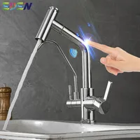 Newly Touch on Filter Kitchen Faucet of Pull Down Hot Cold Kitchen Sink Mixer Tap Handfree Sensor Touch Pull Out Kitchen Faucet