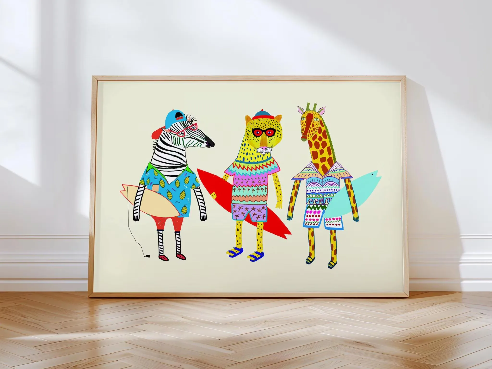 Surfer Dudes Art Print Illustration Poster and Print Nursery Wall Art Canvas Painting Picture for Kids Room Kitchen Decor