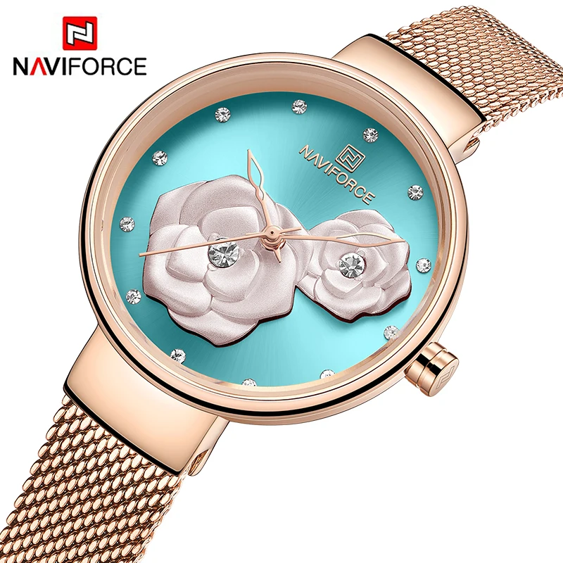 NAVIFORCE Elegant Fashion Women Watch Mesh Stainless Steel Band Female Bracelet Casual Wild Waterproof Ladies Wristwatch NF5013