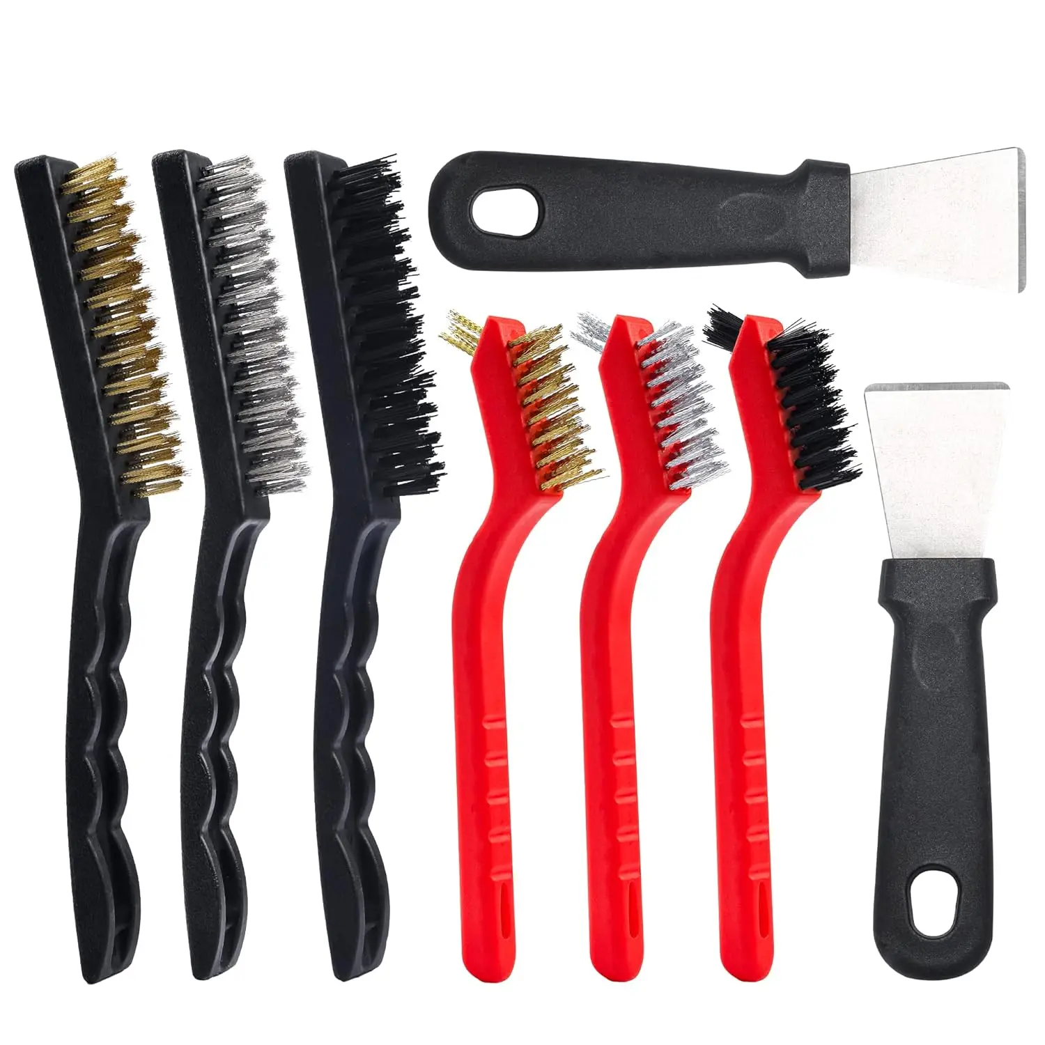

8 Pack Wire Brush Set with Scraper for Rust Removal, Welding Slag, Paint, and Dust Cleaning