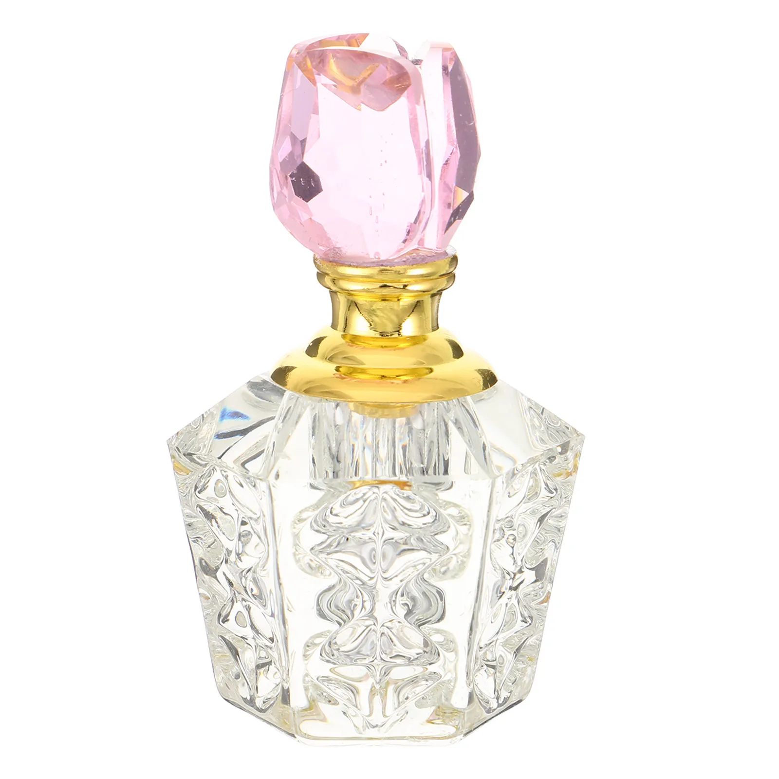 Empty Crystal Perfume Bottle Refillable Rose Cap Ornament Small Decorative Dropper Bottle for Essential Oil Aromatherapy Vanity