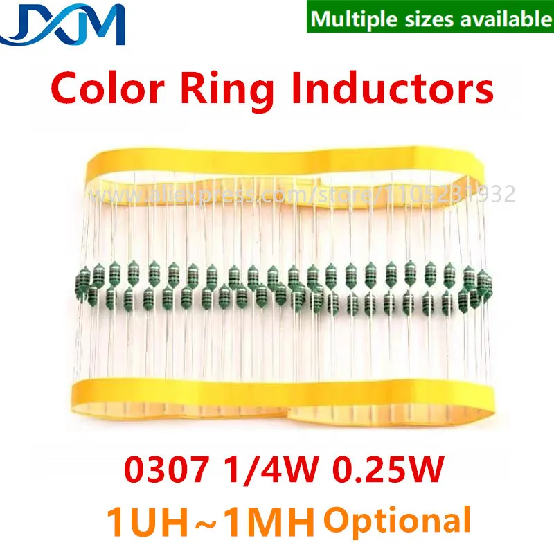 50 шт./лот 0307 1/4W 0.25W Цветные индукторы с цветовой маркировкой 1UH 1.5 2.2 3.3 4.7UH 10 15UH 22 39UH 100 220 330 470UH 560UH 1MH DIP Индуктивность
