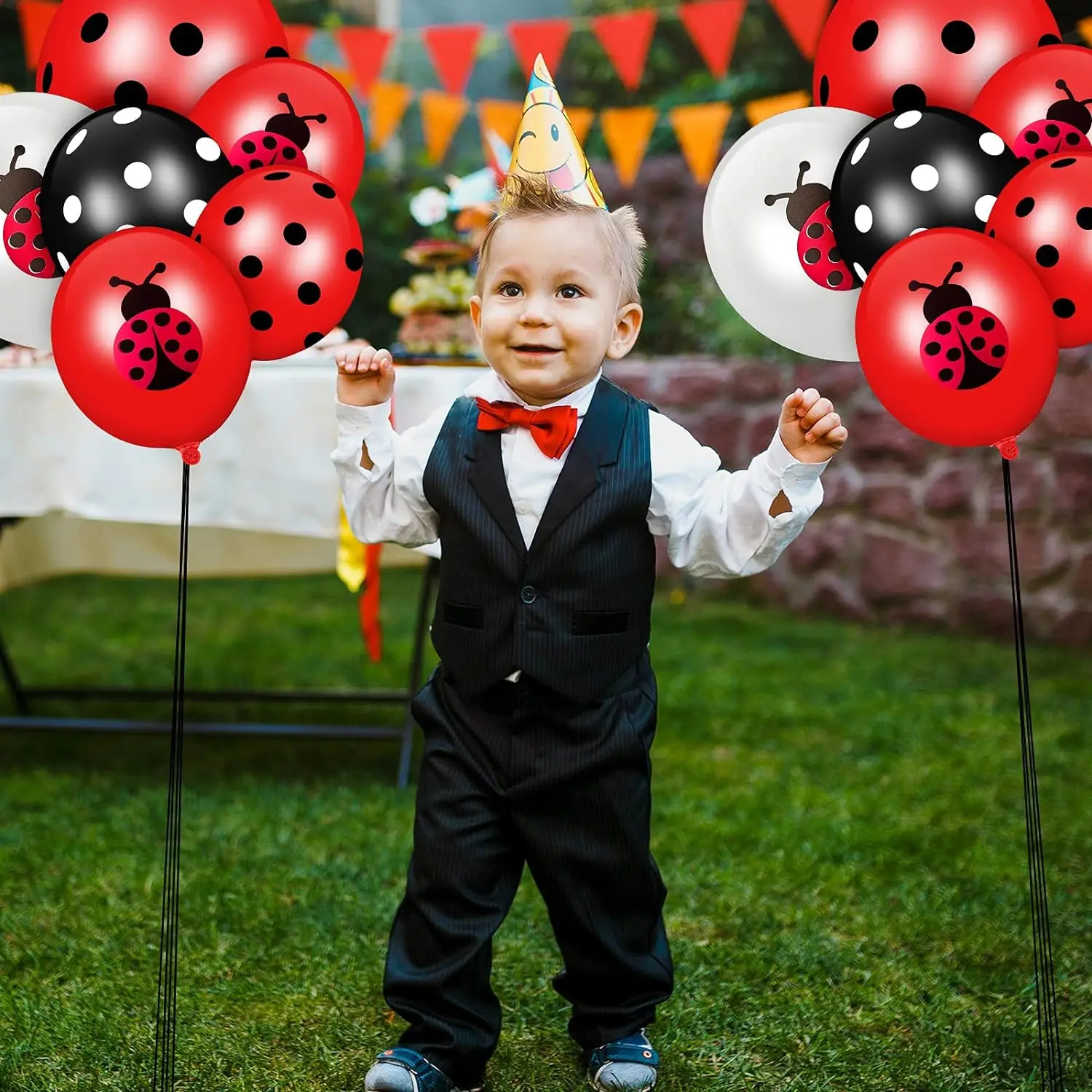Ladybug Latex Balloons, Black Polka Dots, Birthday Party Supplies, Jungle Theme Decor, Boys and Girls, 12 in, 15 PCs
