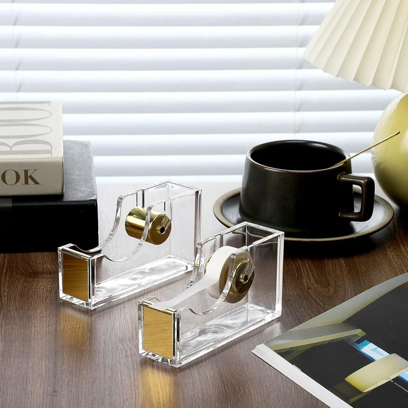 2 Pieces Acrylic Office Tape Dispenser Transparent Gold Tape Dispenser Tape Holder Packing Tape Dispenser Easy To Use