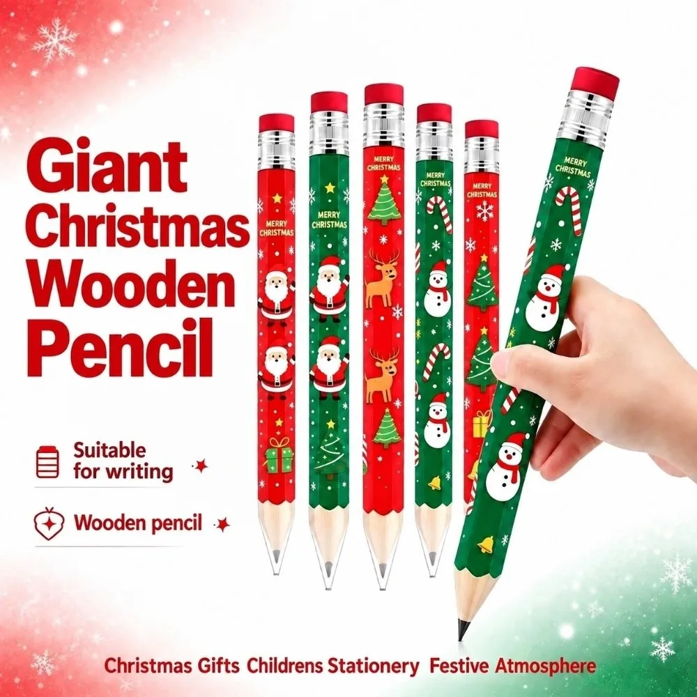 Wooden Giant Pencil 33cm Large Size Christmas Pattern Big Pencil Writable Santa / Snowman / Reindeer / Christmas Tree