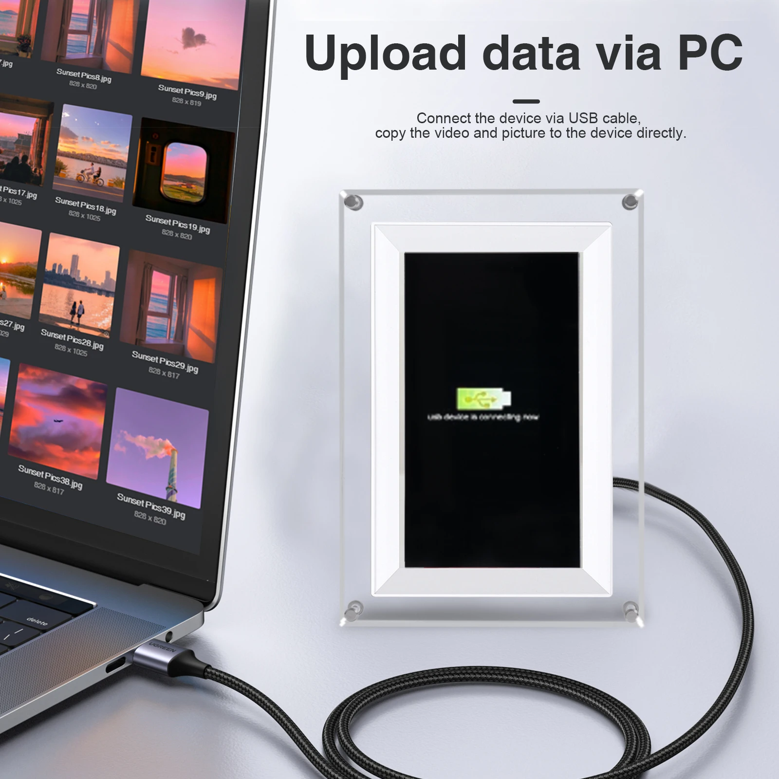 إطار صور رقمي أكريليك 7 بوصة 2000 مللي أمبير في الساعة 1024 × 600 واي فاي شاشة عرض عمودية IPS ذاكرة 8G فيديو صور متعدد الوظائف #5